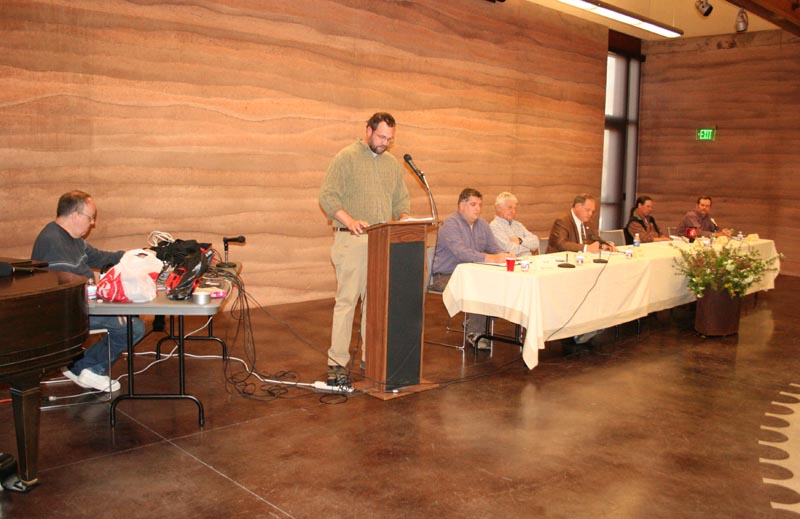 Bob Rule broadcasts the March 2010 Pinedale Candidate Forum.. Pinedale Online photo.