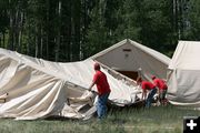 Setting up mess tents. Photo by Dawn Ballou, Pinedale Online.