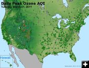 AirNow US ozone map March 1. Photo by AirNow.