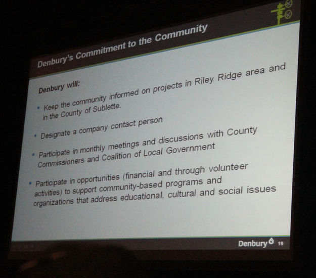 Denbury commitments. Photo by Dawn Ballou, Pinedale Online.