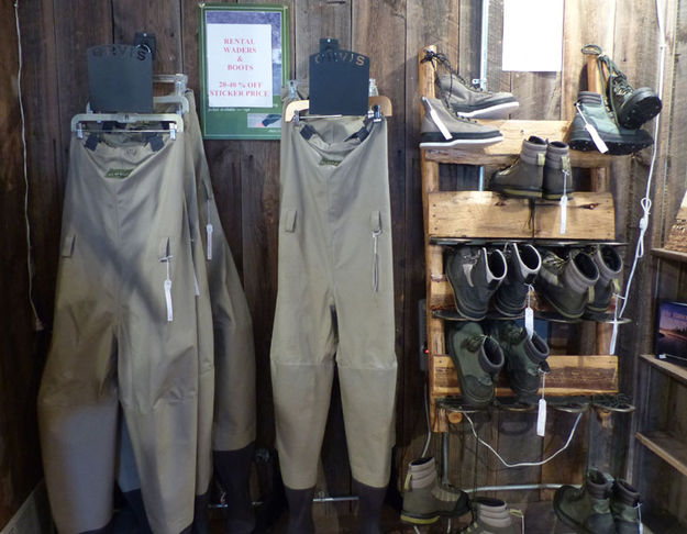Sale on rental waders and boots. Photo by Dawn Ballou, Pinedale Online.
