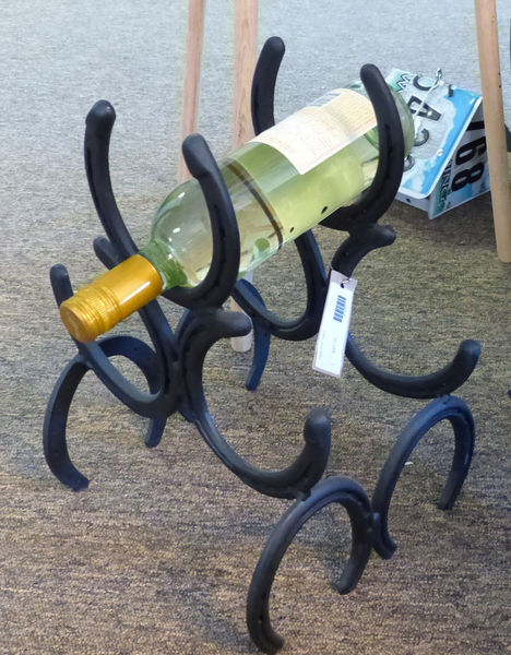 Horseshoe wine rack. Photo by Dawn Ballou, Pinedale Online.