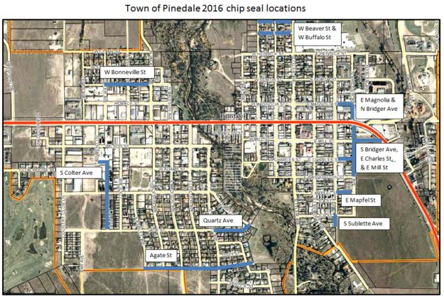 Chip sealing map. Photo by Town of Pinedale.