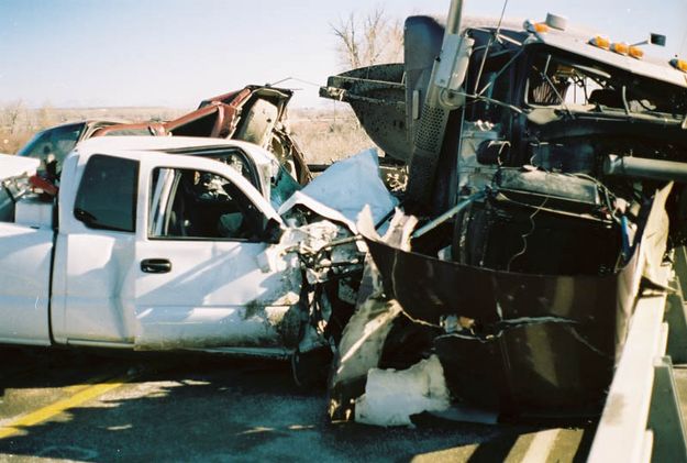 Three vehicle wreck Oct 2007. Photo by Wyoming Highway Patrol.