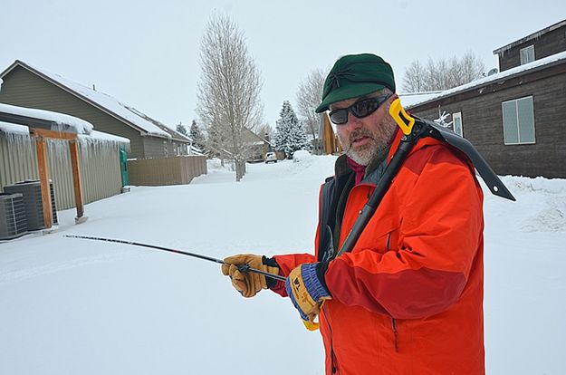 Jim Mitchell Demonstrates Avalanche Probe. Photo by Terry Allen.
