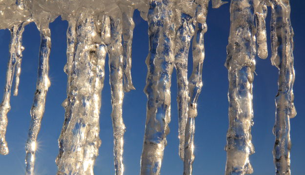Row of icicles. Photo by Fred Pflughoft.