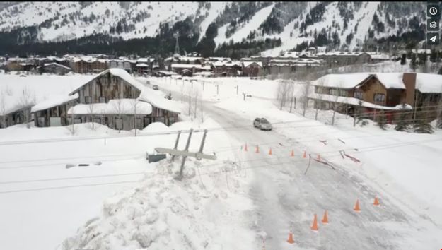 Downed power poles and lines. Photo by Lance Koudele, Jackson Hole Down.