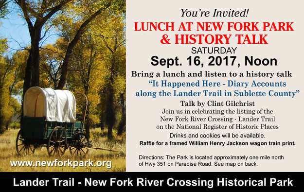 New Fork Park Open House Sept. 16. Photo by Lander Trail - New Fork River Crossing Historical Park.