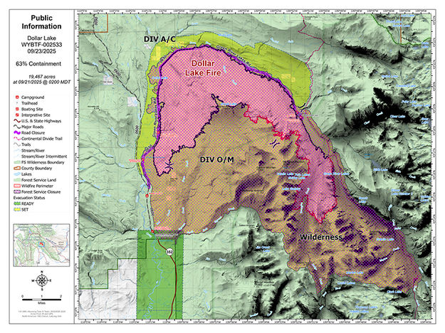 Sept 23 Dollar Lake Fire Map. Photo by Bridger-Teton National Forest.