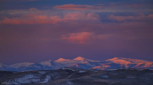 First Light On Wyoming Peak-Feb 7. Photo by Dave Bell.