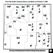 West Nile Virus Wyoming Map. Photo by Wyoming Department of Health.