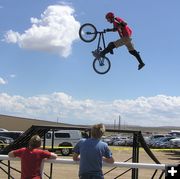 Walking the bike. Photo by Dawn Ballou, Pinedale Online.