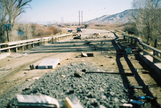 Road and bridge damage. Photo by Wyoming Highway Patrol.