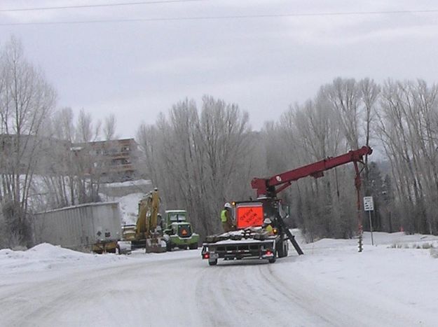 Bridge work begins. Photo by Bob Rule, KPIN 101.1 FM.