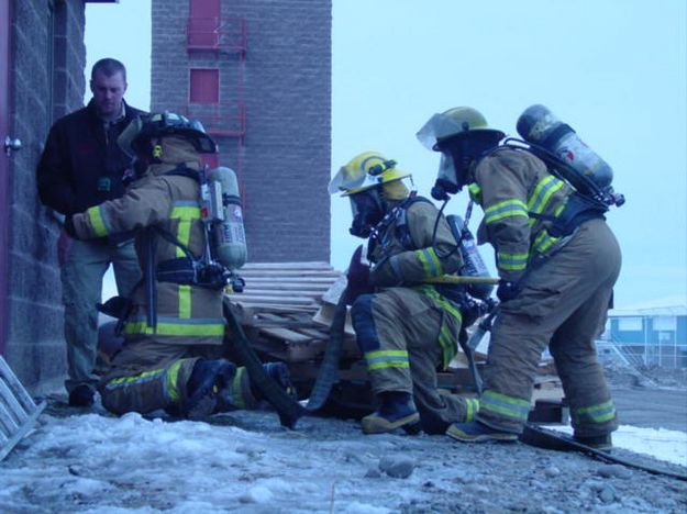 Structure fire attack. Photo by Sublette County Fire Board.