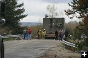 Accident on twin bridge. Photo by Dawn Ballou, Pinedale Online.