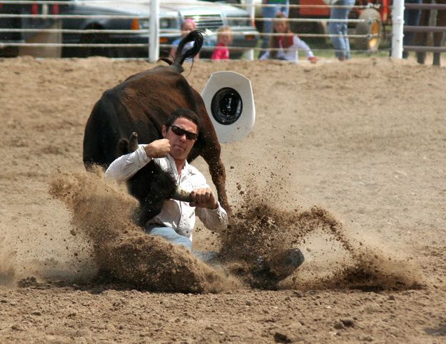 Steer Wrestling. Photo by Clint Gilchrist, Pinedale Online.