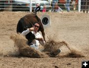 Steer Wrestling. Photo by Clint Gilchrist, Pinedale Online.