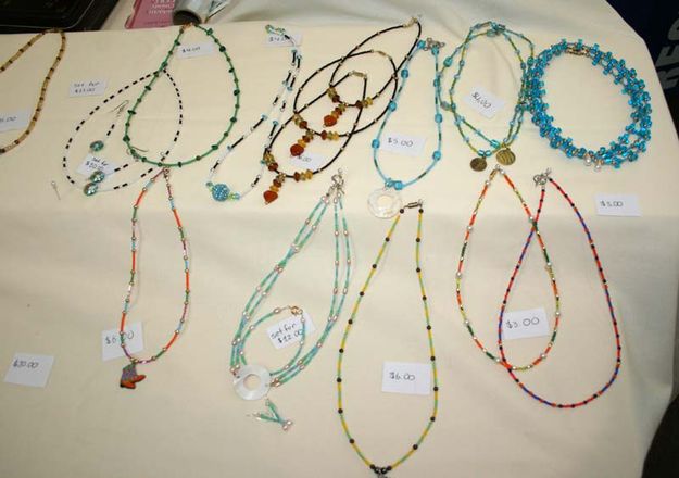 Hand-made necklaces. Photo by Dawn Ballou, Pinedale Online.