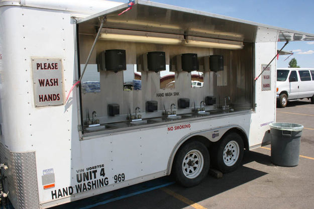 Hand wash station. Photo by Dawn Ballou, Pinedale Online.