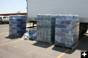 Pallets of water. Photo by Dawn Ballou, Pinedale Online.