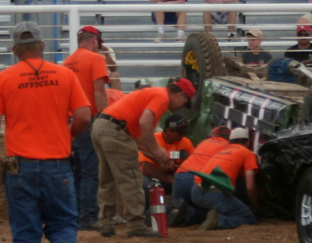 Overturned car. Photo by Dawn Ballou, Pinedale Online.