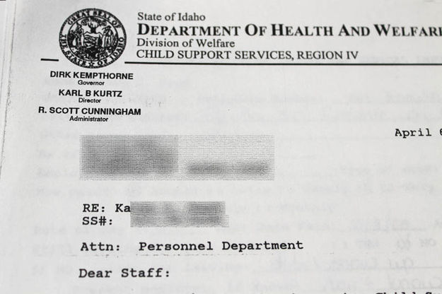 Child Support letter. Photo by Dawn Ballou, Pinedale Online.