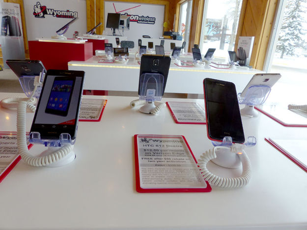 Many phones to choose from. Photo by Dawn Ballou, Pinedale Online.