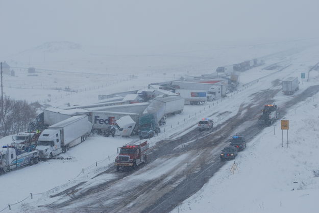 Pileup on I-80 in Wyoming. Photo by Wyoming Highway Patrol.