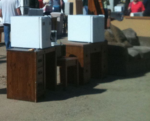 Desks and fridges. Photo by Dawn Ballou, Pinedale Online.