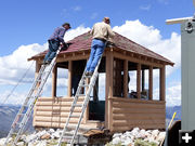 Roof work. Photo by Dawn Ballou, Pinedale Online.