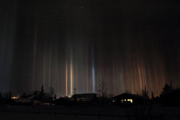 Pillars of light. Photo by Fred Pflughoft.