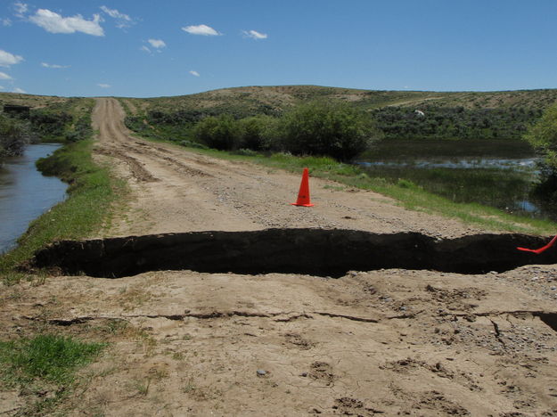 Elkhorn Crossing road washout. Photo by Kathy Raper.