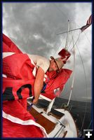 Jason Securing a Sail. Photo by Terry Allen.