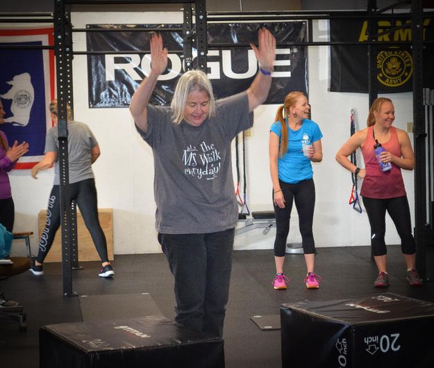 Lynda doing burpee. Photo by The Garage Gym.