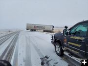 Jackknifed semi. Photo by Sublette County Sheriff's Office.