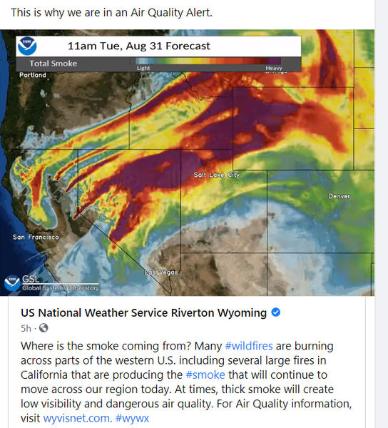 Air Quality Alert for wildfire smoke. Photo by National Weather Service.