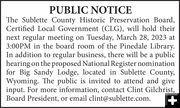 Public Notice. Photo by Sublette County Historic Preservation Board.