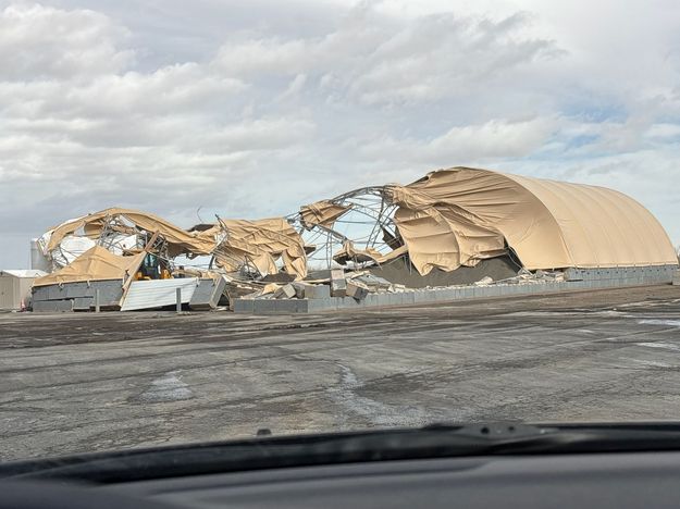 Roof damage. Photo by Wyoming Highway Patrol.
